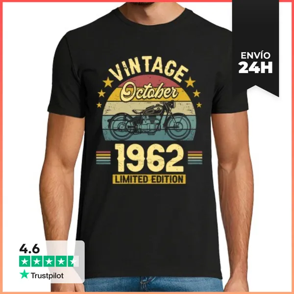 Camiseta Hombre Clásica Octubre 1962 60 Años Cumpleaños