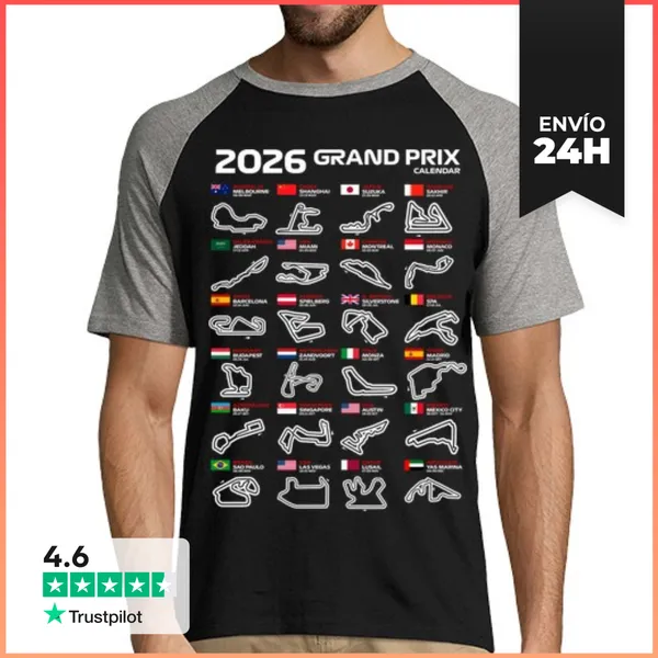 Camiseta Hombre, Estilo Béisbol F1 CALENDARIO CIRCUITOS GRANDES