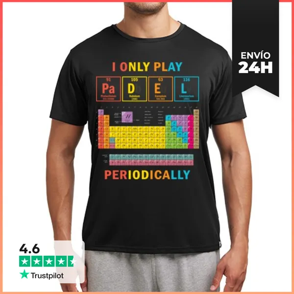 Camiseta Deportiva Hombre Tabla Periódica Divertida De Pádel
