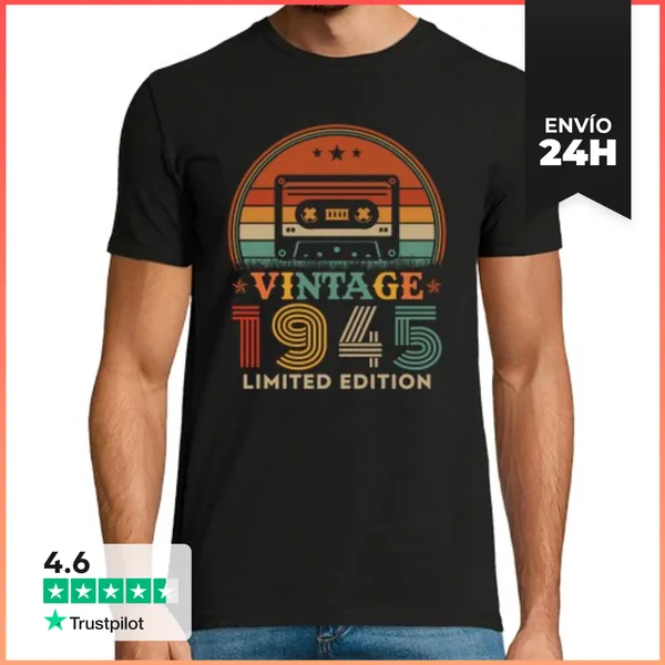 Camiseta Hombre Clásica 80 Años 1945 Vintage Cumpleaños Retro