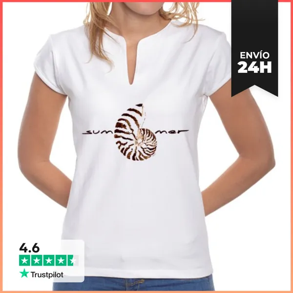 Camiseta Mujer Cuello Mao Concha Marrón. Summer LaTostadora