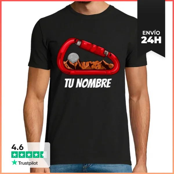 Camiseta Hombre Clásica Mosquetón Escalada Montañas Y Luna