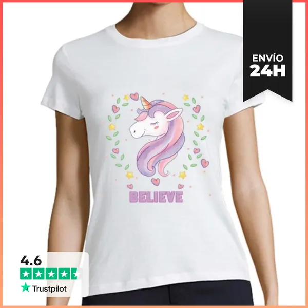Camiseta Mujer Clásica Camiseta Mujer Manga Corta Unicornio