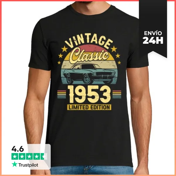 Camiseta Hombre Clásica Vintage 1953 70 Años Cumpleaños