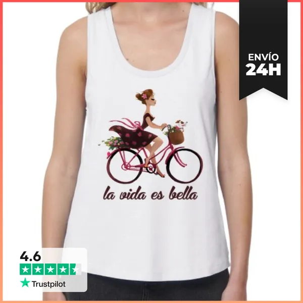 Camiseta Mujer Sin Mangas, Loose Fit La Vida Es Bella LaTostadora