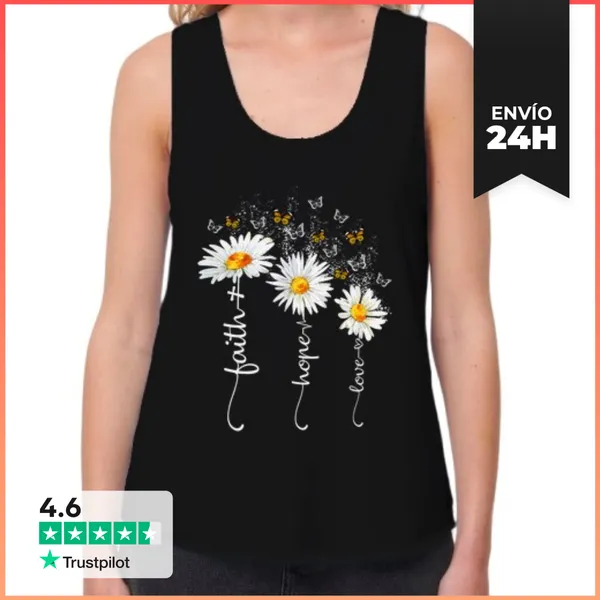 Camiseta Mujer Sin Mangas, Loose Fit Fe Esperanza Amor Mariposa