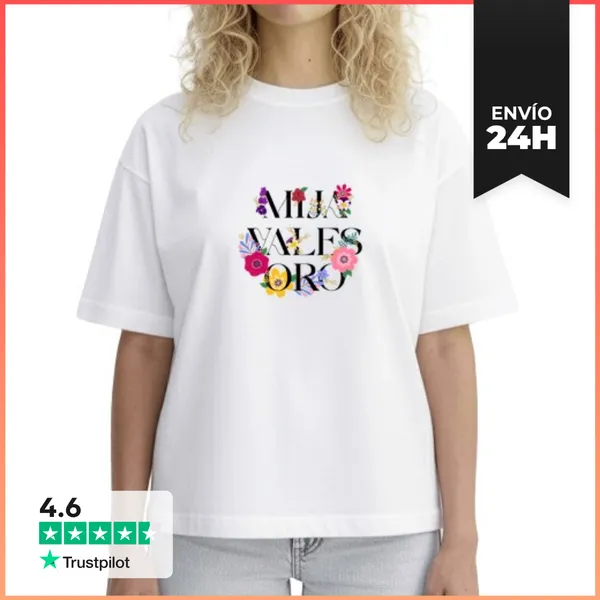 Camiseta Mujer Boxy Mija Vales Oro Diseño Floral De