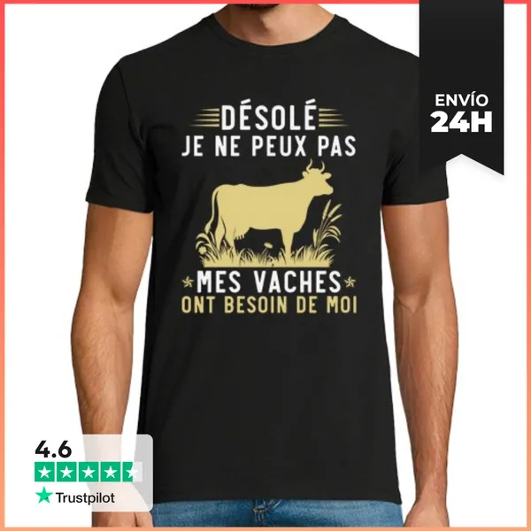 Camiseta Hombre Clásica Mis Vacas Me Necesitan LaTostadora