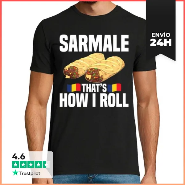 Camiseta Hombre Clásica Sarmale Así Es Como Ruedo Plato Rumano