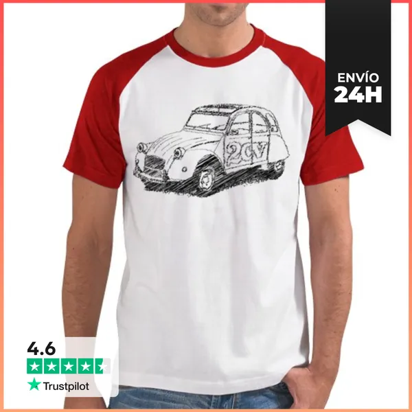 Camiseta Hombre, Estilo Béisbol Garabateando Un 2cv LaTostadora