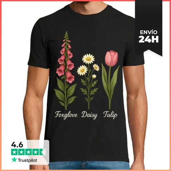Camiseta Hombre Clásica Flores Jardin Deladera Margarita Tulipa