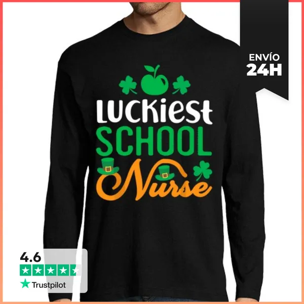 Camiseta Hombre Manga Larga La Enfermera Escolar Más Afortunada