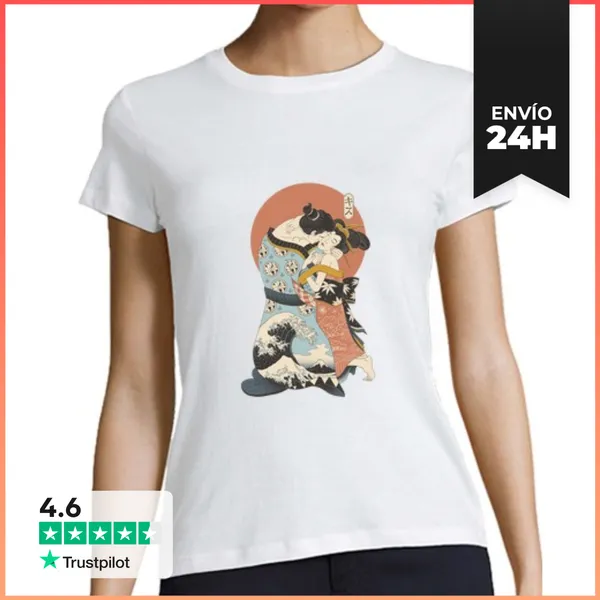Camiseta Mujer Clásica La Camisa De Beso Ukiyo E Para Mujer