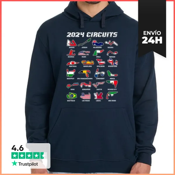 Sudadera Unisex Con Capucha Fórmula 1 Circuitos 2024 Banderas