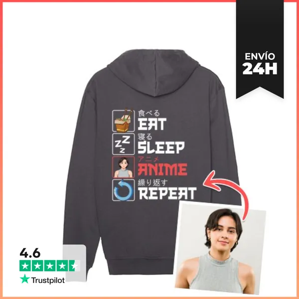 Sudadera Unisex Con Capucha Efecto Anime Sudadera Eat Sleep Anime