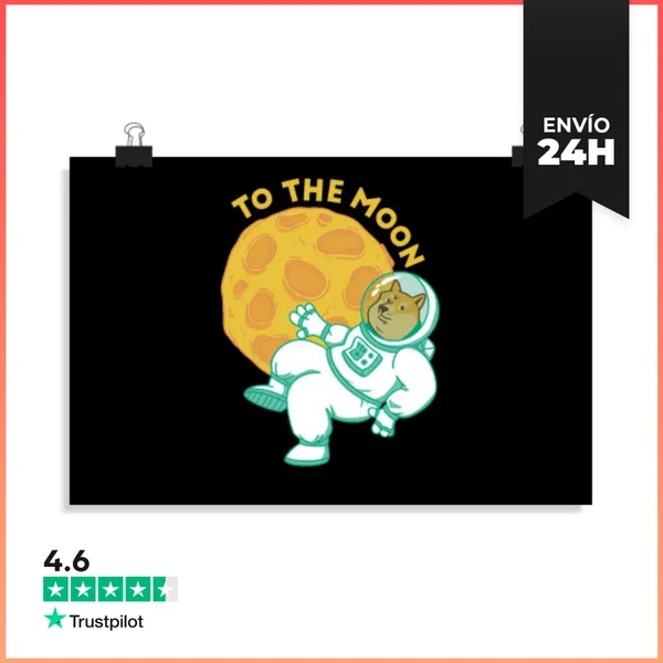 Póster Horizontal Dogecoin A La Luna Perro Astronauta LaTostadora