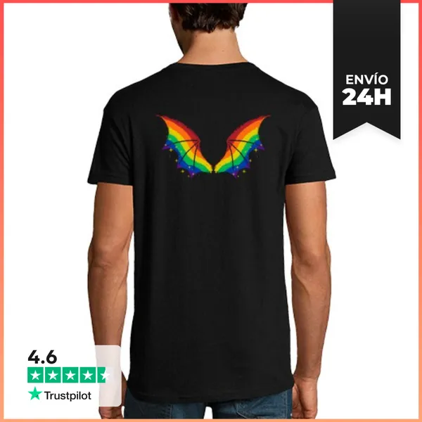 Camiseta Hombre Clásica Alas De Murciélago Del Orgullo Arcoíris