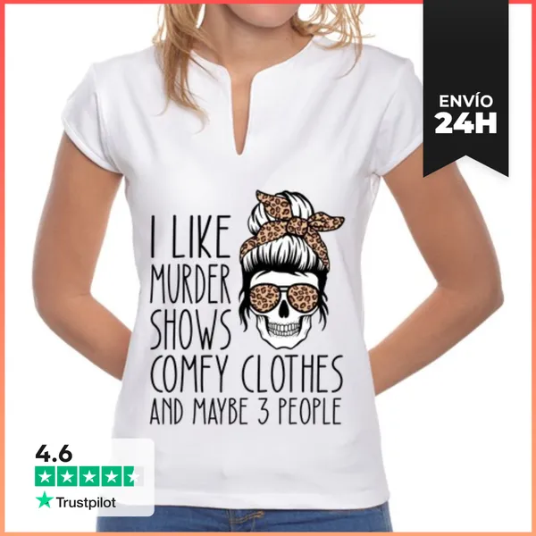 Camiseta Mujer Cuello Mao Me Gustan Los Programas De Asesinatos