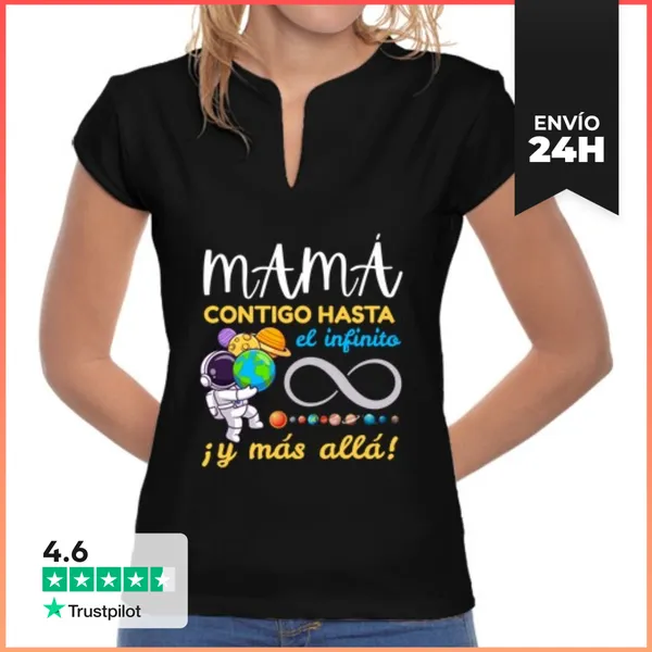 Camiseta Mujer Cuello Mao Mamá Contigo Hasta El Infinito Y Más