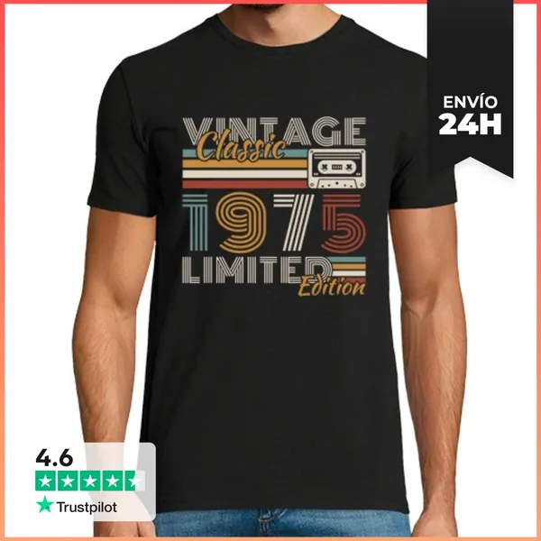 Camiseta Hombre Clásica 50 Años 1975 Vintage Cumpleaños Retro