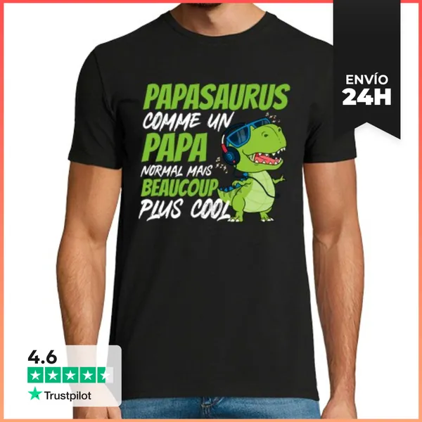 Camiseta Hombre Clásica Papasaurus Humor Papi Lindas Dinosaurio