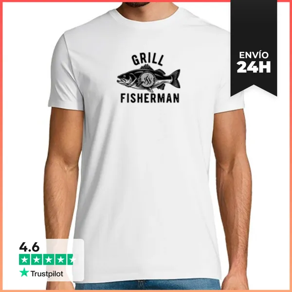 Camiseta Hombre Clásica Parrilla Pescador Pescado Barbacoa
