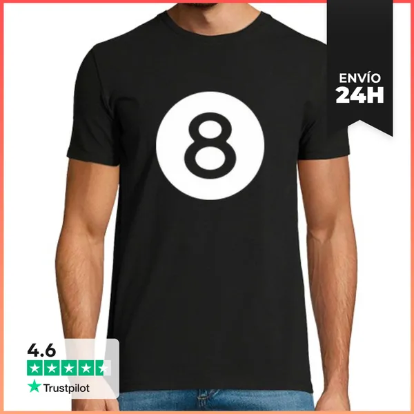 Camiseta Hombre Clásica Bola 8 Billar Pool Snooker Bola Negra