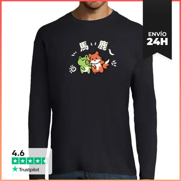 Camiseta Hombre Manga Larga Baka Golpeando Zorro Kawaii Anime