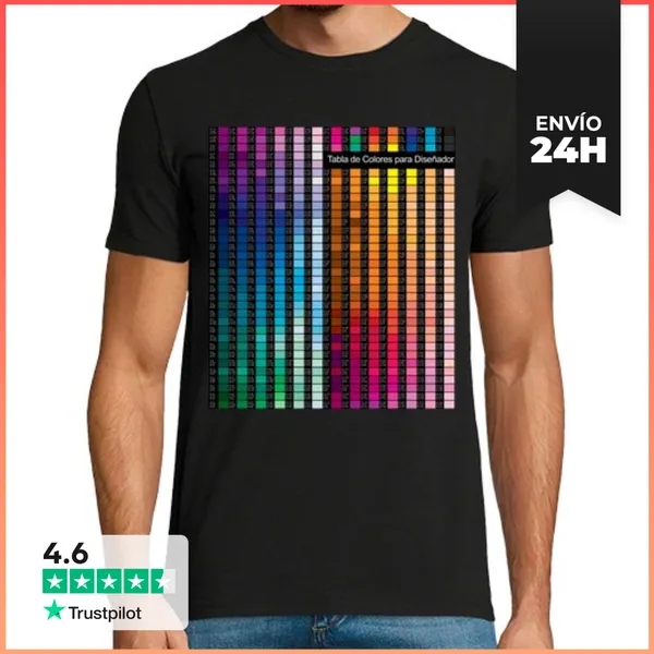 Camiseta Hombre Clásica Tabla Colores CMYK Pantone Prueba