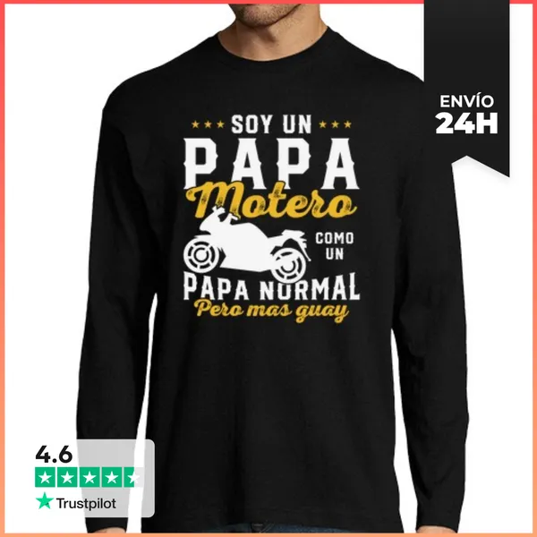 Camiseta Hombre Manga Larga Papa Motero Regalo Día Del Padre