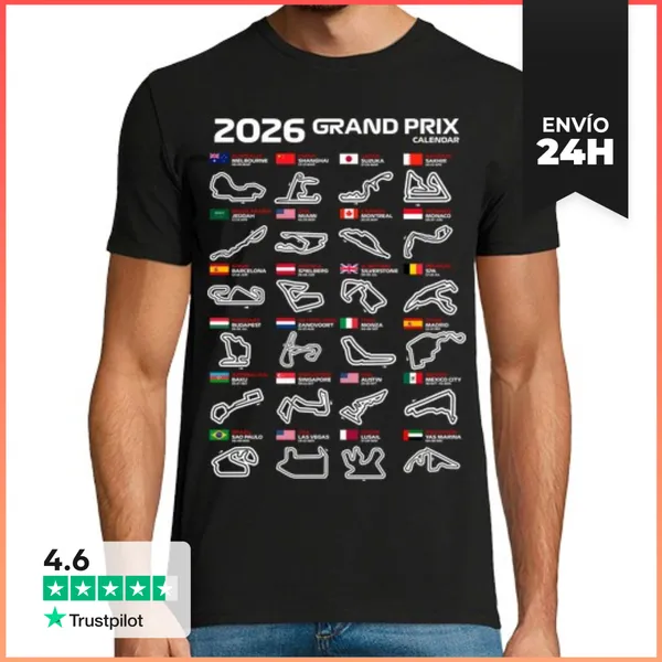 Camiseta Hombre Clásica F1 CALENDARIO CIRCUITOS GRANDES PREMIOS
