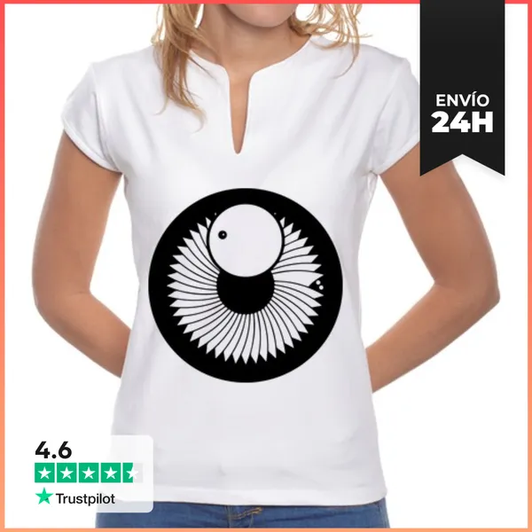 Camiseta Mujer Cuello Mao Arte De Círculo De Cultivos Cósmico Ojo