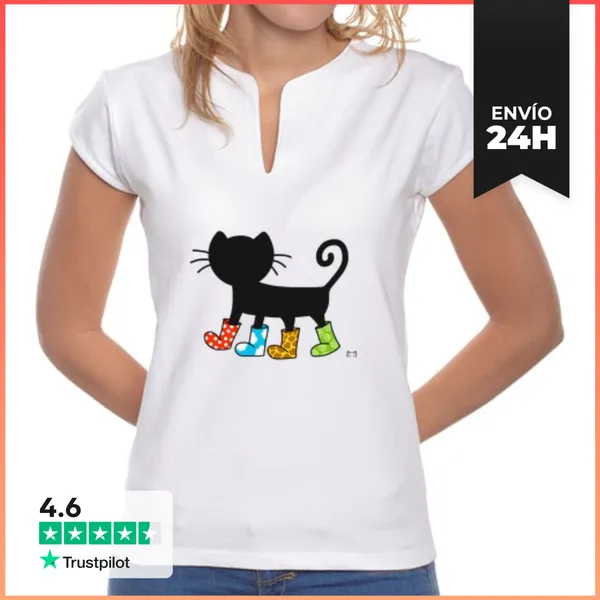 Camiseta Mujer Cuello Mao Gato Con Botas LaTostadora