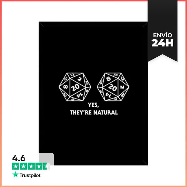 Cuadro Con Marco Vertical Sí Son Dados D20 Naturales Divertidos