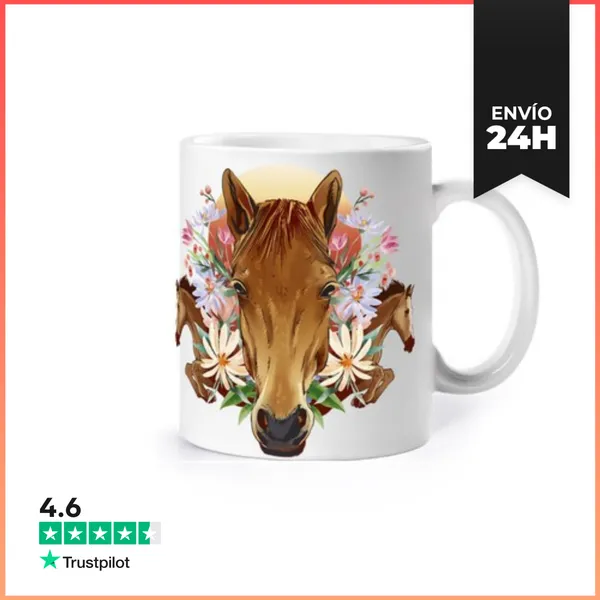 Taza Caballos Mesa Flores Acianos Pasión Taza Café Té Croissants