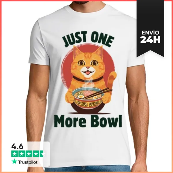 Camiseta Hombre Clásica Gato Solo Un Tazón Más LaTostadora