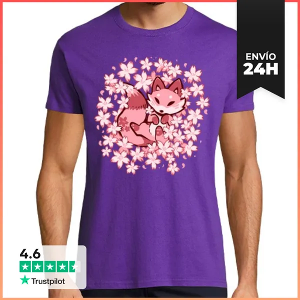 Camiseta Hombre Clásica Zorro De Flor De Cerezo - Camisa De