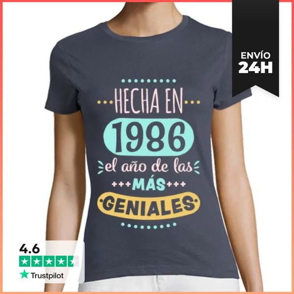 Camiseta Mujer Clásica Hecha En 1986 El Año De Las Más Geniales