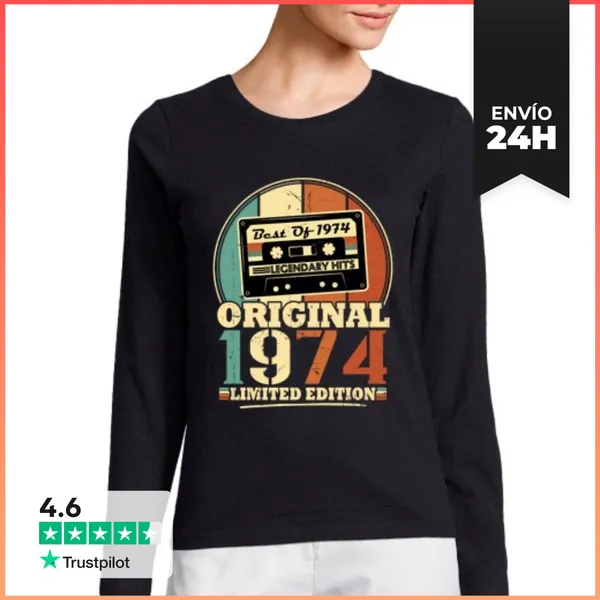 Camiseta Mujer Manga Larga Original 1974 Retro Vintage