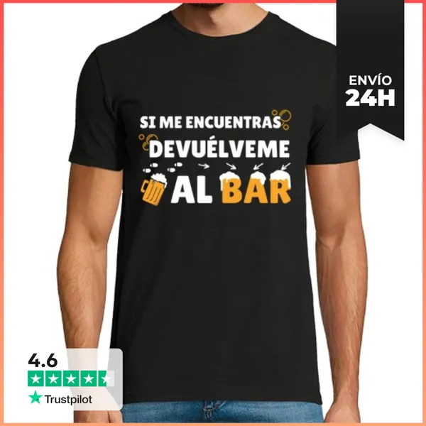 Camiseta Hombre Clásica Si Me Encuentras Devuélveme Al Bar