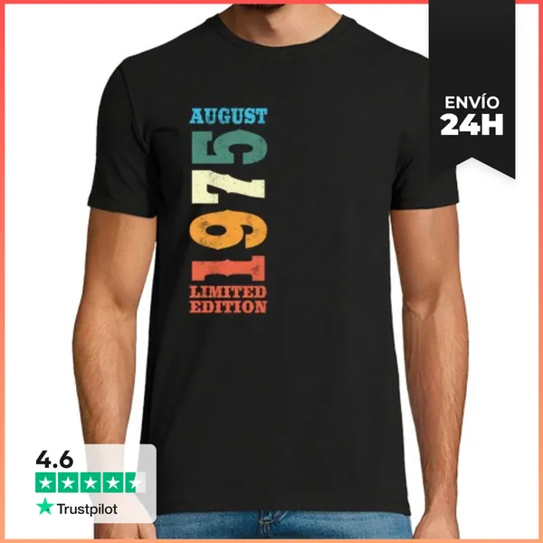 Camiseta Hombre Clásica Agosto 1975 Vintage Cumpleaños Regalo
