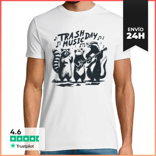 Camiseta Hombre Clásica Día De Basura Música Divertido Mapache