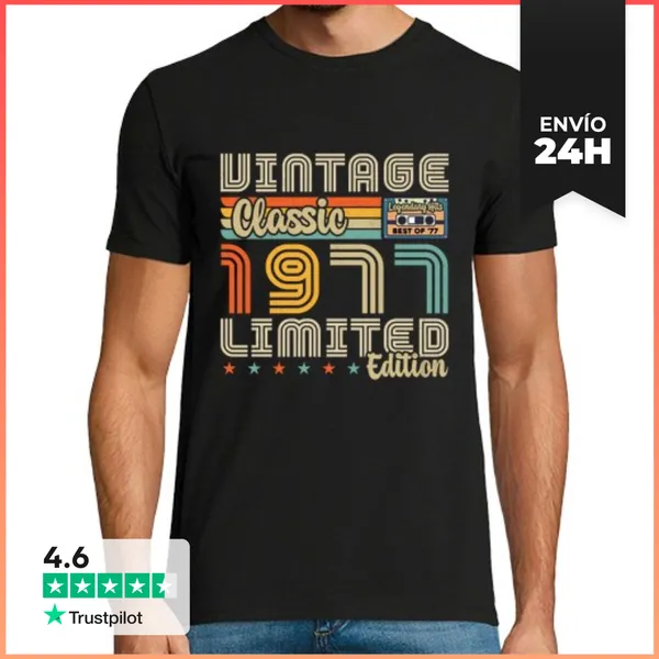Camiseta Hombre Clásica 1977 Retro Vintage 1977 Aniversario