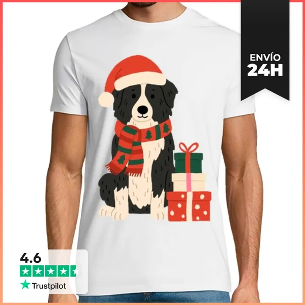 Camiseta Hombre Clásica BORDER COLLIE SANTA CLAUS XMAS