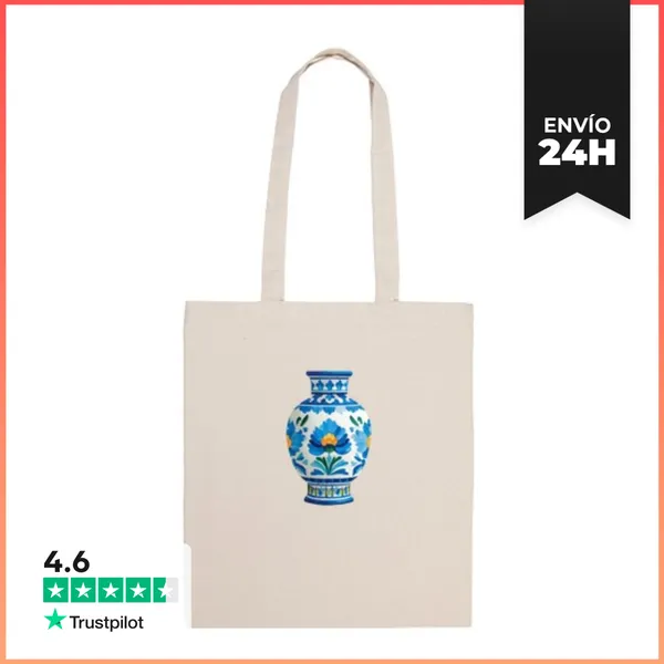 Bolsa De Tela Jarrón De Cerámica Azul Con Motivos Florales