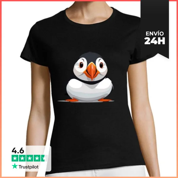 Camiseta Mujer Clásica Frailecillo Asomando Lindo Adorable Gra