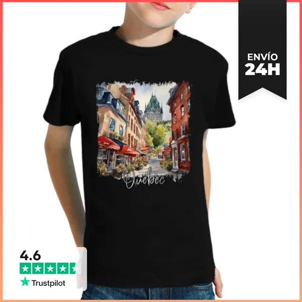 Camiseta Clásica Para Niños Acuarela De Quebec, Quebec Canadá