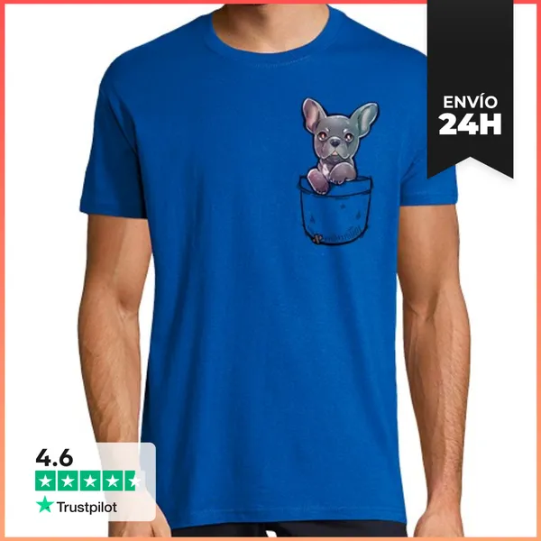 Camiseta Hombre Clásica Bolsillo Lindo Bulldog Francés - Camisa