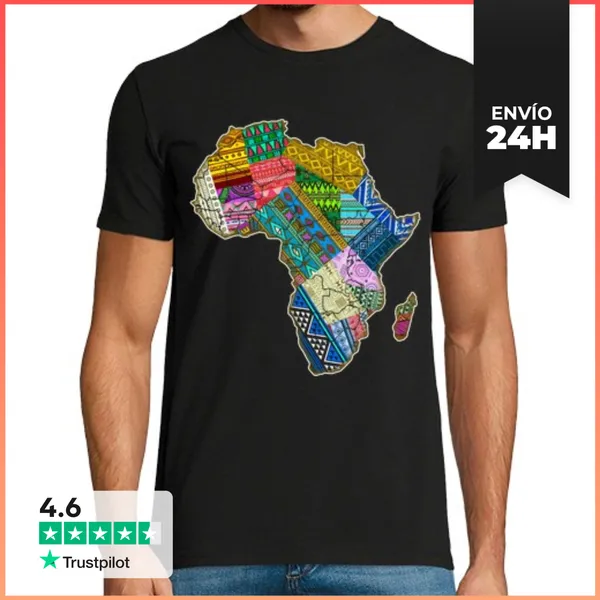 Camiseta Hombre Clásica Mapa De África Texturas Orgullo Africano