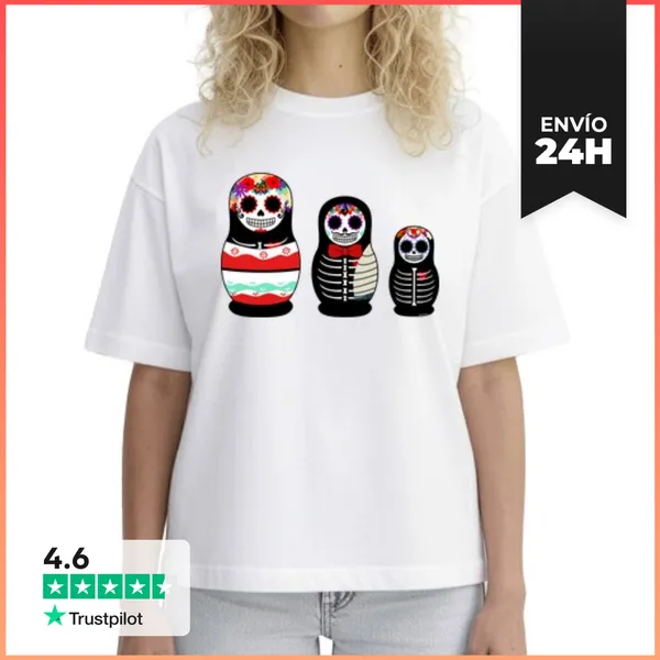 Camiseta Mujer Boxy Matrioskas Día De Los Muertos LaTostadora